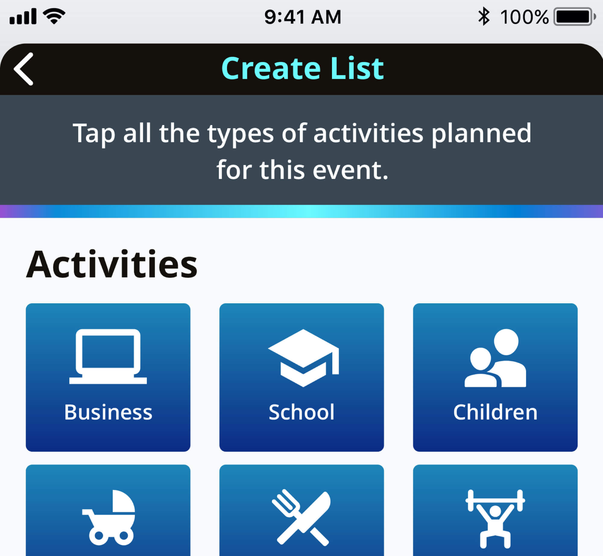 Activities screen chosen