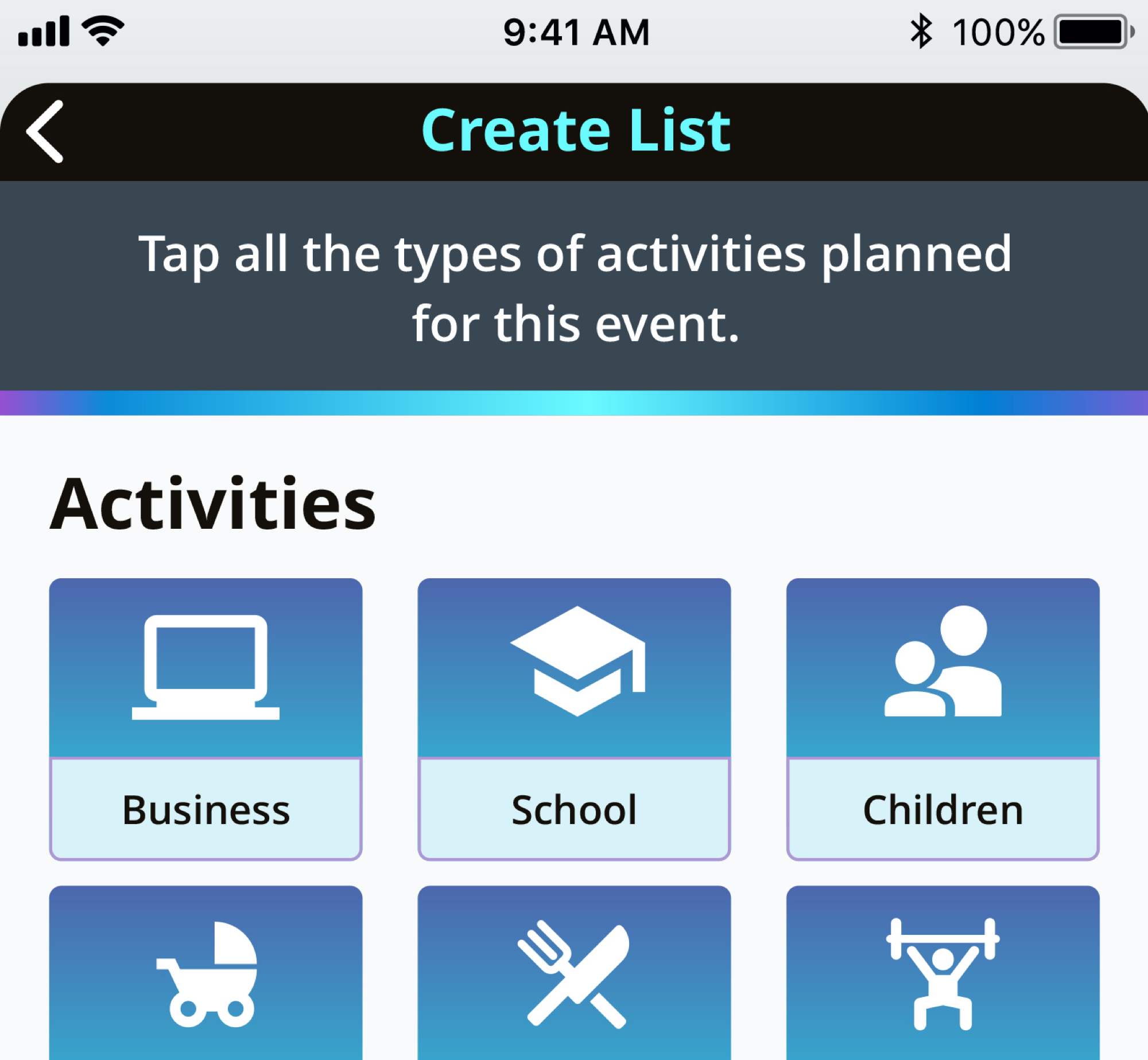 Activities screen before